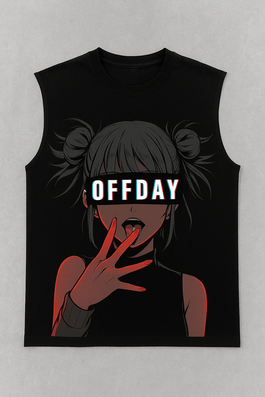 Wild Anime Girl Sleeveless Tee – Black Oversized Cut