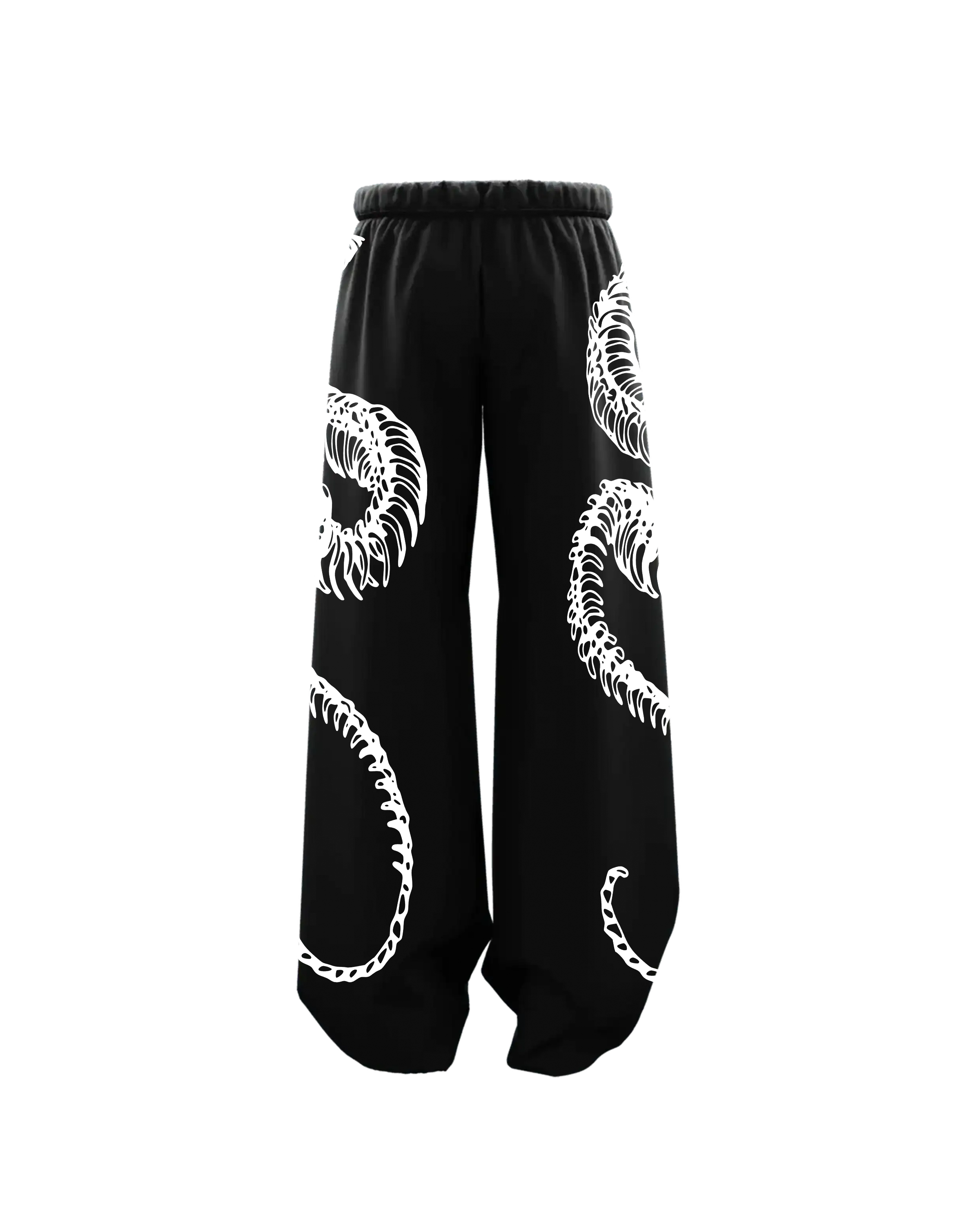Oversized Black Baggy Pants with White Tentacle Artwork