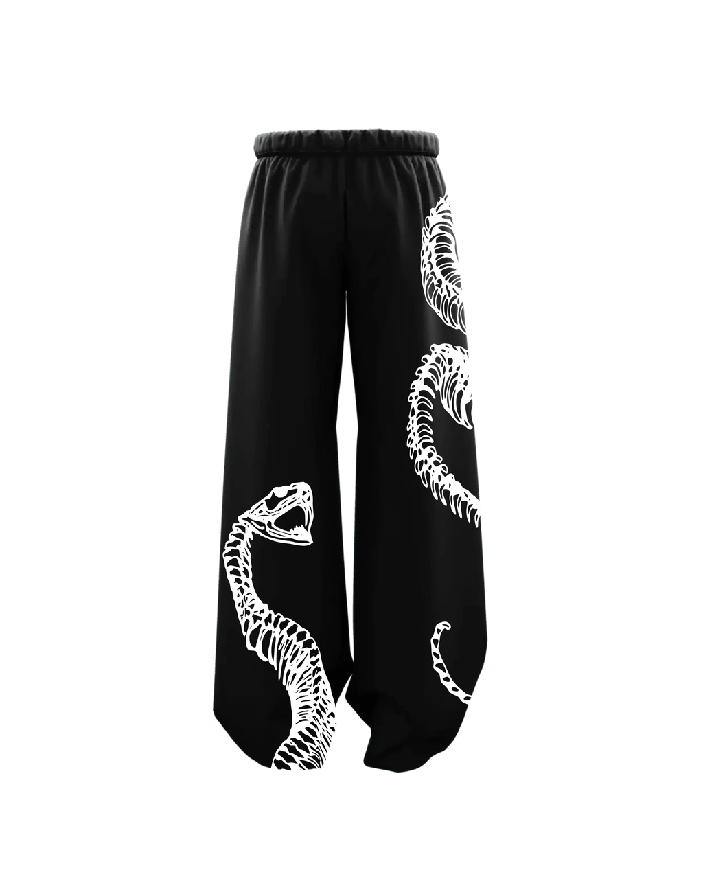 Oversized Black Baggy Pants with Snake Skeleton Artwork