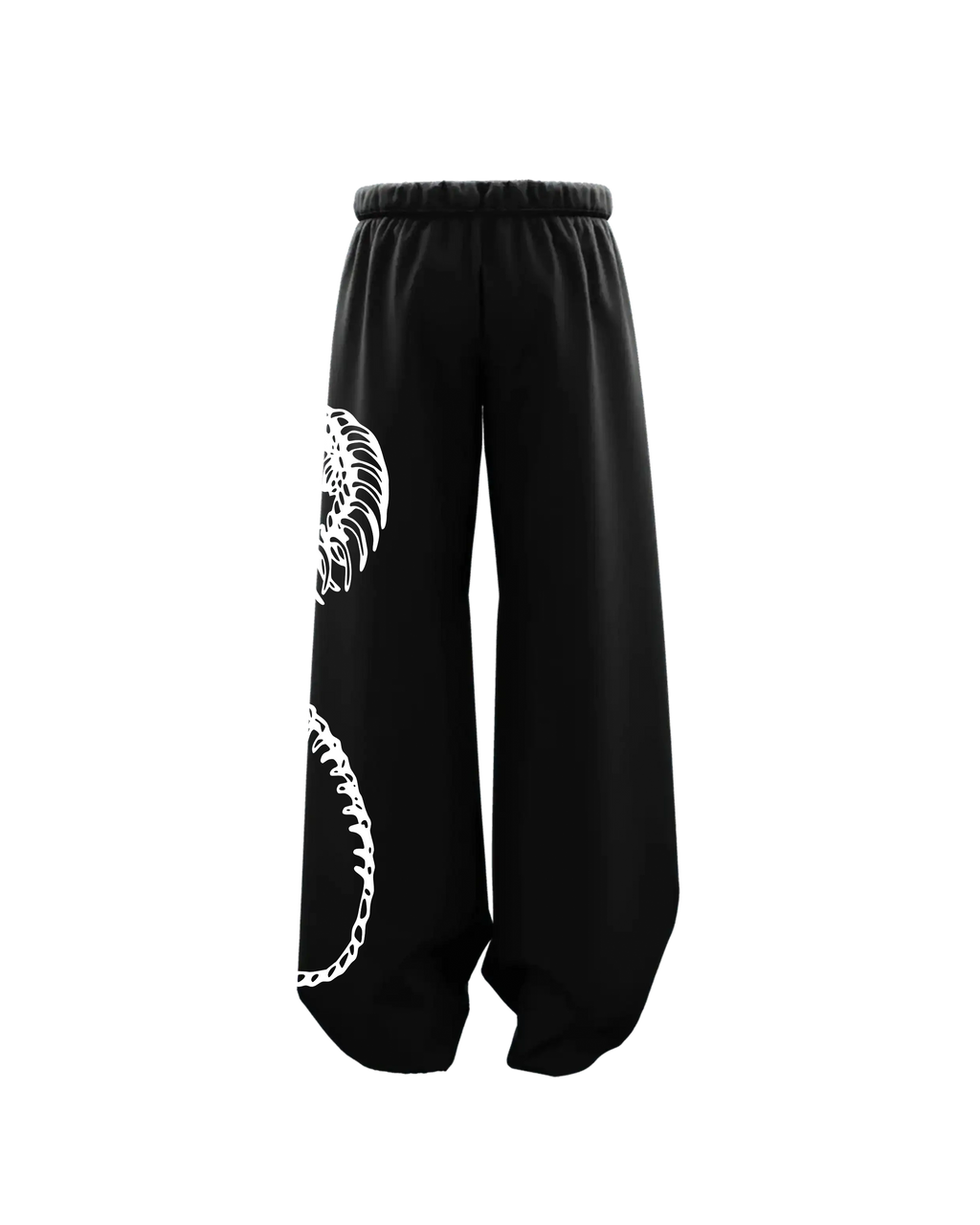 Oversized Black Baggy Pants with Snake Skeleton Artwork