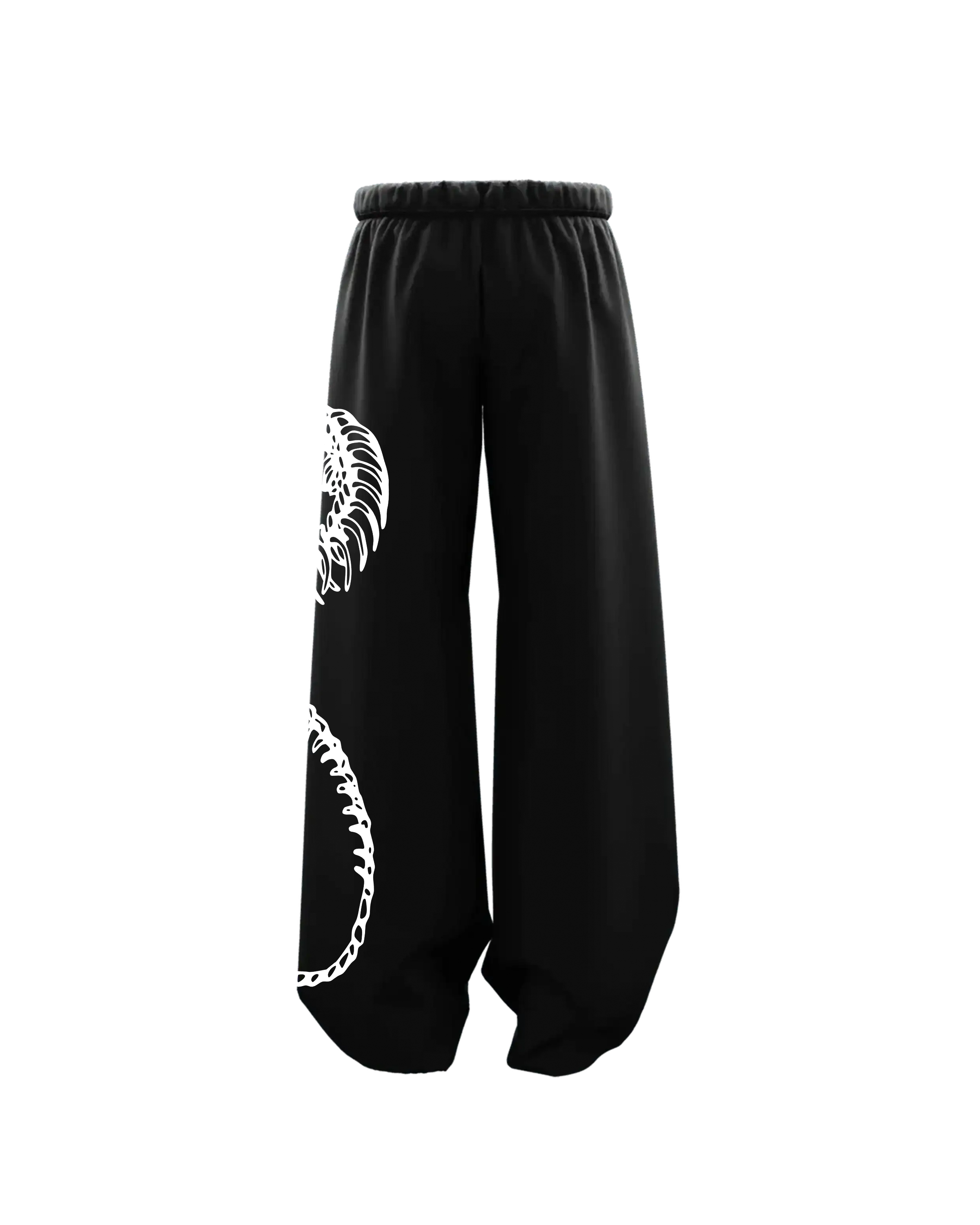 Oversized Black Baggy Pants with Snake Skeleton Artwork