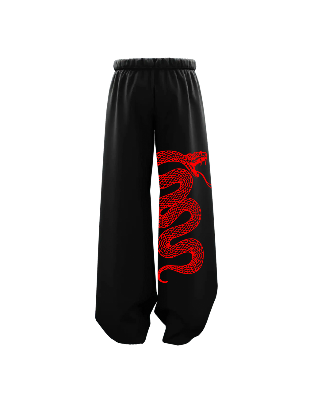 Oversized Black Baggy Pants with Red Snake Artwork