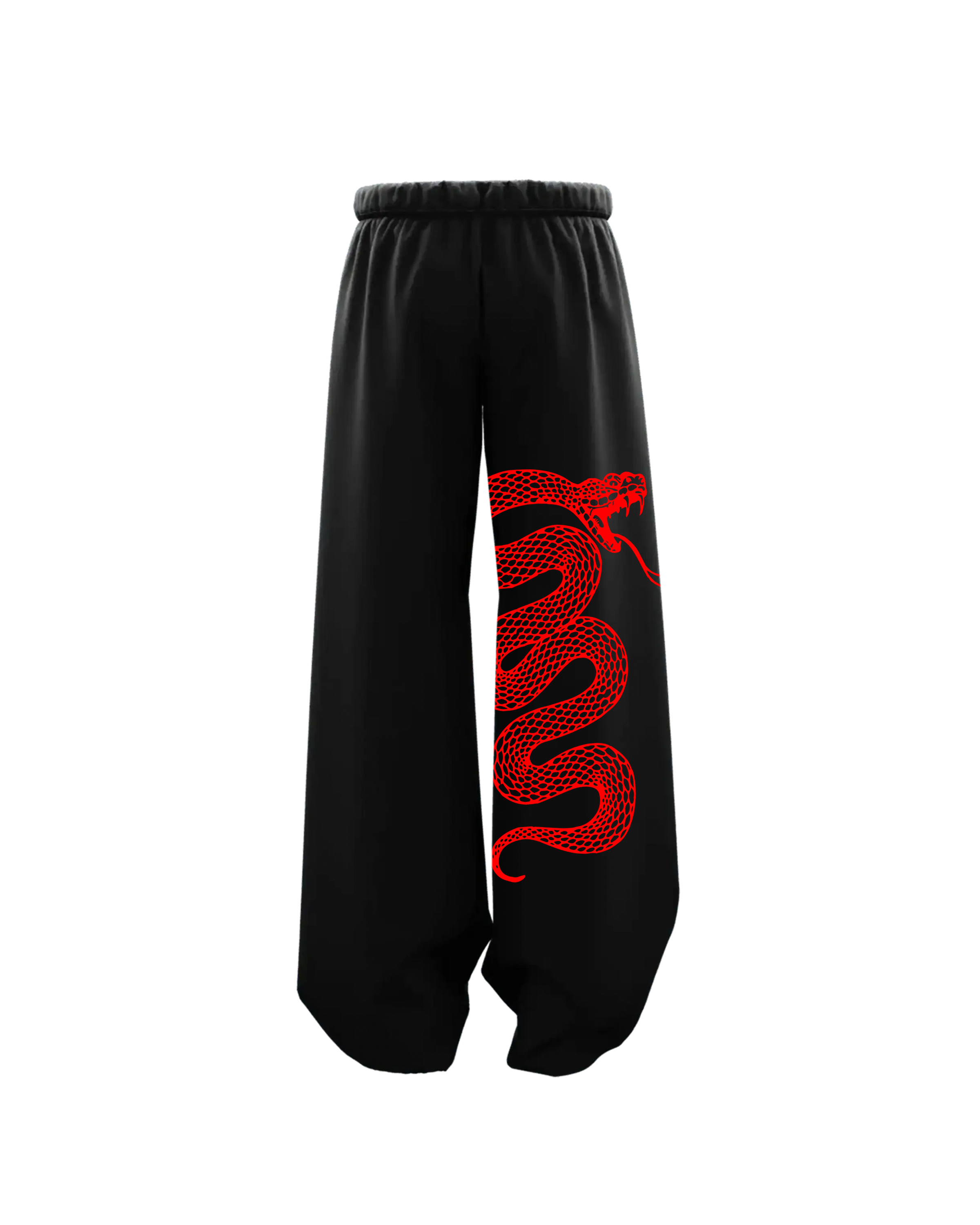 Oversized Black Baggy Pants with Red Snake Artwork